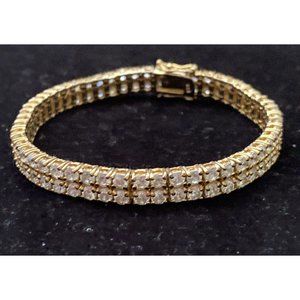 Estate Gold Tone Sterling Silver 925 White Crystal Tennis Bracelet